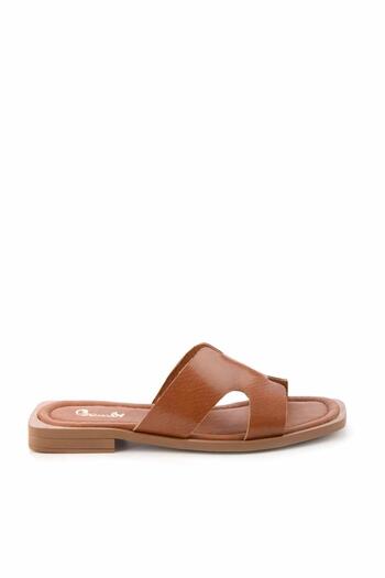 Bambi Tan Genuine Leather Women's Slippers K04685039803