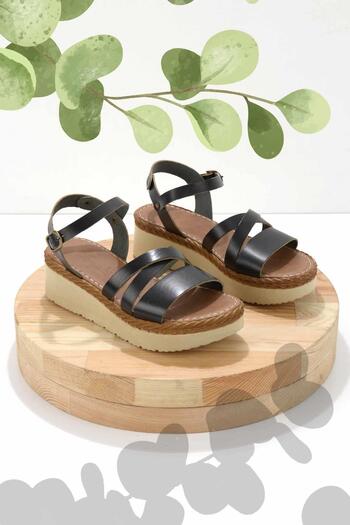 Bambi Black Genuine Leather Women's Sandals K05197004403