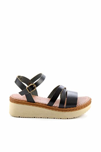 Bambi Black Genuine Leather Women's Sandals K05197004403