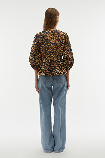 Mudo Leopard Printed Bluz with Binding Detail