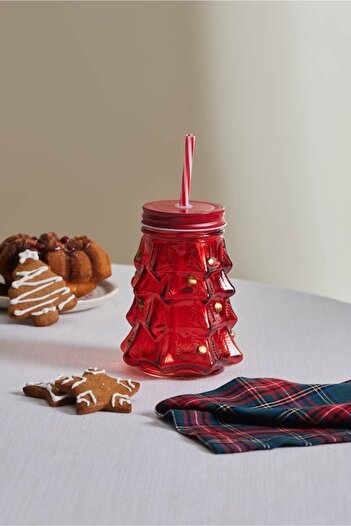 Karaca New Year New Year Pine Tree Straw Mug 520 ml Red