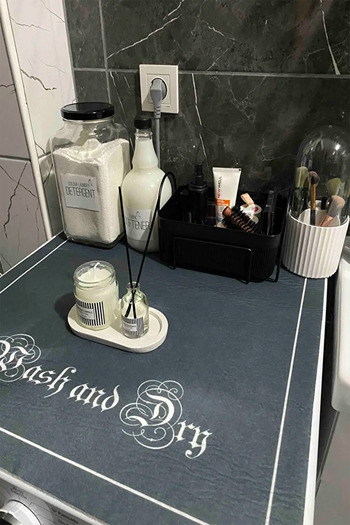 Else Dekor Gray Dryer Washing Machine Cover Protection Mat Liquid Proof Non-Slip Washable