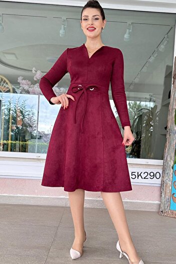 İnce Topuk Bird Eye Detail Suede Dress 5K290