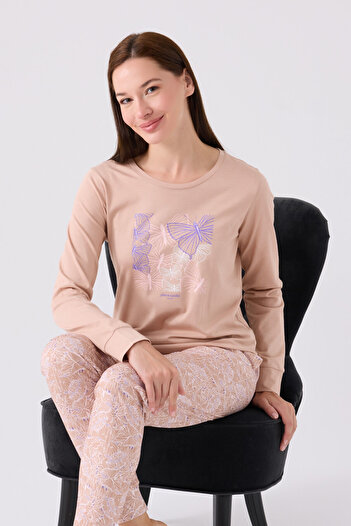 Pierre Cardin Kadın Kahverengi Uzun Kol Pijama Takım