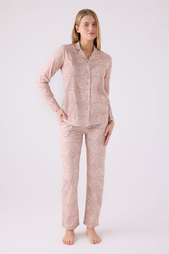Pierre Cardin Women's Brown Shirt Pajama Set