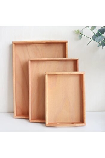 BLUE SİDE 3 Lü Bambu Pinterest Stil Çay Tepsisi Sunumluk