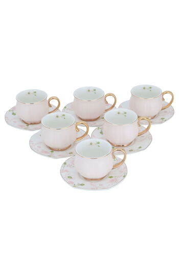 Alsaif Gallery A set of light pink and gold porcelain coffee cups and saucers, 12 pieces