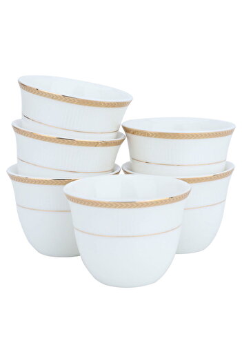 Alsaif Gallery A set of white porcelain Arabic coffee cups with a golden pattern, 12 pieces