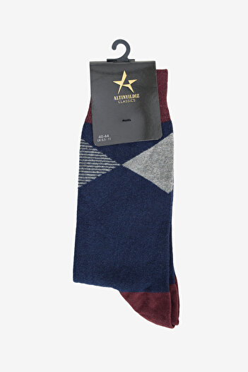 ALTINYILDIZ CLASSICS Men's Navy Blue-Burgundy Patterned Socks