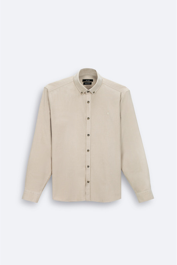 Avva Men's Beige Corduroy 100% Cotton Regular Fit Shirt B002032