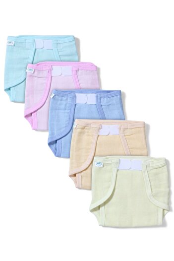 Babyhug Babyhug Muslin Cotton Reusable Nappies, Breathable Fabric, with Velcro, 1-6 Months, 5-Pack