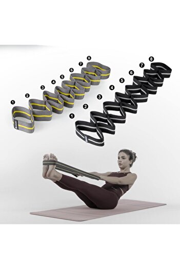 Rebuwo Eight Stage Pilates Band Resistance Band Yoga Rubber Stretching Strap Set