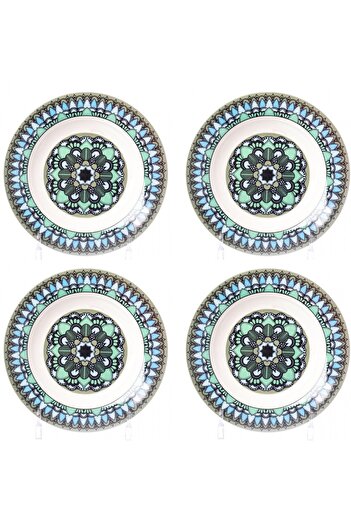HIC deep porcelain dinner plates 4 Piece with Green/Black 22 cm