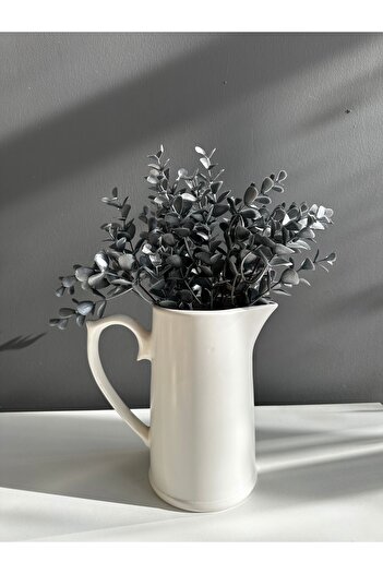 Luvienn Yapay 5 Dallı Gümüş Şimşir Demeti 37 Cm -Gümüş Vazo Yapay Bitkisi