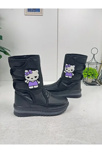 İmerShoes Чорні зимові черевики на підборах з гумовою підошвою та застібкою-липучкою, з підкладкою з товстої чорної хутра, чорні черевики