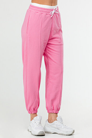 speedlife Pink Oversize Basic Cotton High Waist Rubber Leg Women's Tracksuit Bottom Sd1000