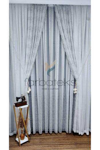 farbateks Trend Ground Ttm Cypress Gray Silver Silver Embroidery Pattern Tulle Background Suit Tulle Curtain