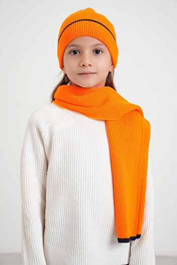 CHUBA Orange Thessaloniki Knit Scarf Beanie Set for Kids Ages 7-9 and 10-12 - Chkıds106