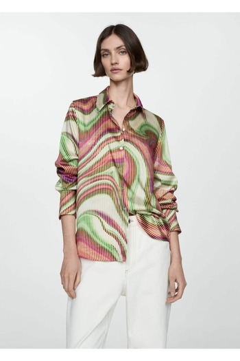 MANGO Woman Patterned Satin Shirt