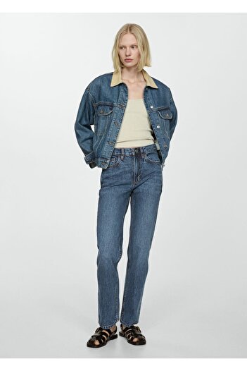MANGO Woman Mid Waist Straight Cut Jean Trousers
