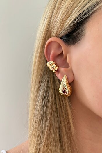 Lavian Accessories Gold Renk Bombeli Yarım Ay Earcuff