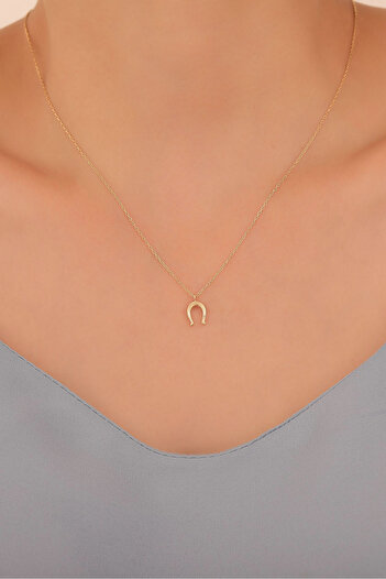 Nox Jewelry 925 Ayar Altın Mikron Kaplama Minimal At Nalı Gümüş Kolye - CN00377