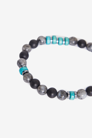 ALTINYILDIZ CLASSICS Men's Black-Turquoise Natural Stone Beads Bracelet