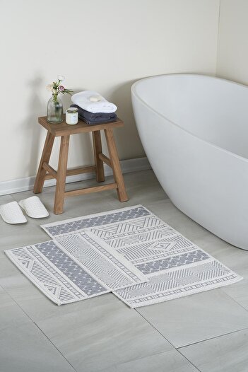 Bluenity Marina Natural Cotton Σετ 2 Χαλάκια Μπάνιου 60x100 50x60 cm - Γκρι