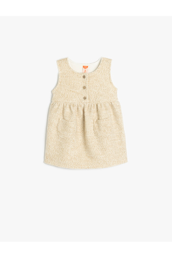 Koton Gilet-Kleid mit Rundhalsausschnitt und Taschen- und Knopfdetails