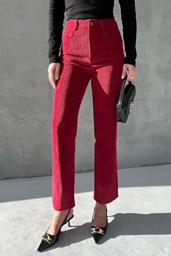 Seda Yalçın Atelier Burgundy Velvet Pocket Trousers