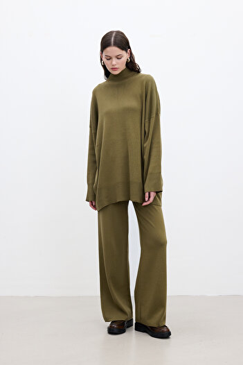 Manuka Green Straight Leg Knitwear Trousers