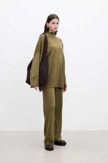 Manuka Green Straight Leg Knitwear Trousers