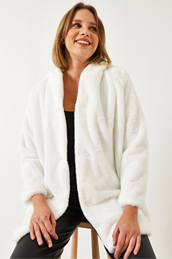 Bianco Lucci Langer Plüschmantel mit Kapuze für Damen 2166 60351317