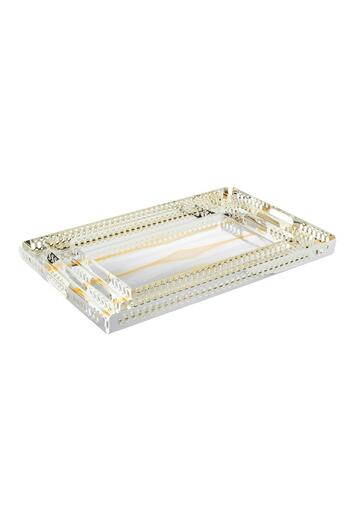 Dania 3 Pieces Silver and Gold Decorated Rectangular Metal Tray Set