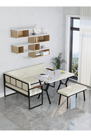 Mygusi Src 70x110cm Beyaz Masalı, Köşe Takımı, Mutfak, Balkon Köşe Takımı, Mutfak Masası Takımı - Krem
