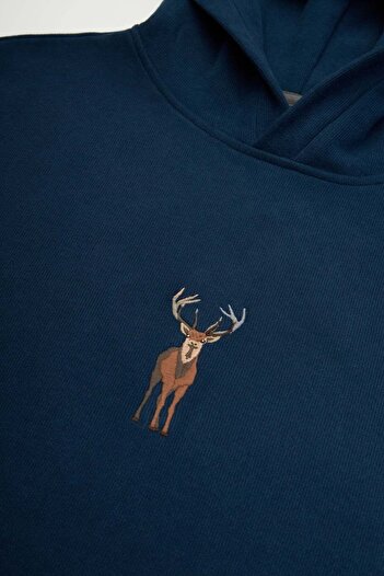WWF Market Geyik Super Soft Hoodie - Indigo Mavi