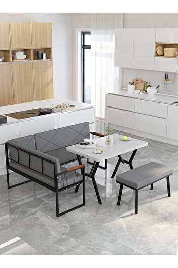 Mygusi Src 70x110cm Beyaz Masalı, Köşe Takımı, Mutfak, Balkon Köşe Takımı, Mutfak Masası Takımı - Koyu Gri