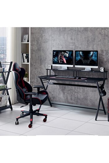micasa Metal Frame Modern Design Rectangular PVC Gaming Desk