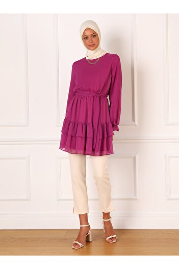 Refka Dark Fuchsia Chiffon Tunic - Layered Lacing Detail - Refka