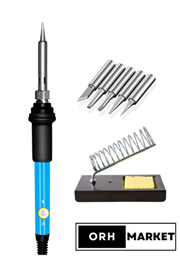 ORH Market 60w Kalem Havya Seti – Metal Stand 5 Uçlu, Seramik Rezistörlü Lehimleme Takımı