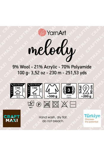 Yarnart Melody - Μαρμάρινο, Γυαλιστερό Χειροποίητο Νήμα Πλεκτομηχανής Ebruli-904