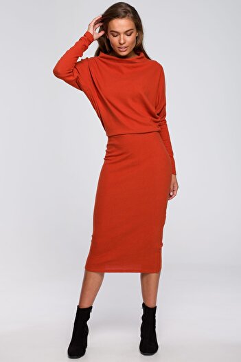Stylove Dress with a draped neckline.