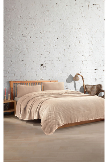 destinyhometex 4 Layer Waffle Pattern Cotton Bedspread - 230X250Cm Double / 2 Pillowcases 50X70Cm