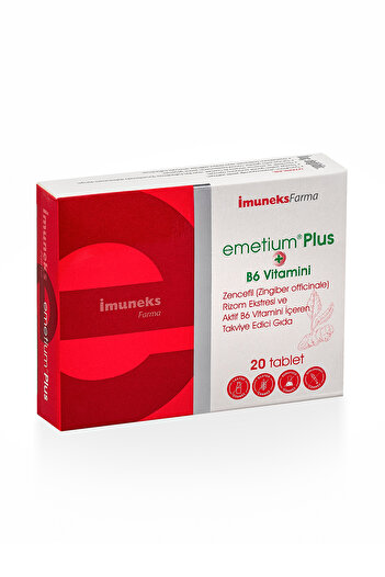 Imuneks Emetium ®   Plus Ginger Rizom Extract and Supplement with Active Vitamin B6 20 Tablets