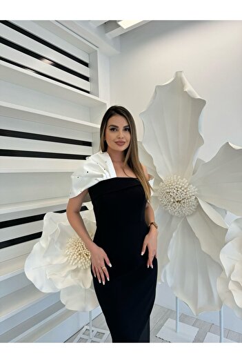 White Corner 3128 Crepe Fabric Satin Bow Dress