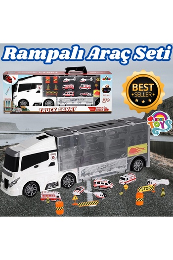 Doğan Oyuncak Dünyası Ambulance Truck Set with Ramps - Ambulance Transport Truck - Slide Truck - Vehicle Road Set - Truck Road Set