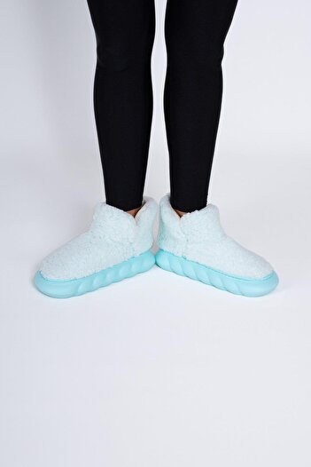 Beyond Women's Turquoise Trizo Plush Furry Home Shoes Slippers 4cm Byndtrz01