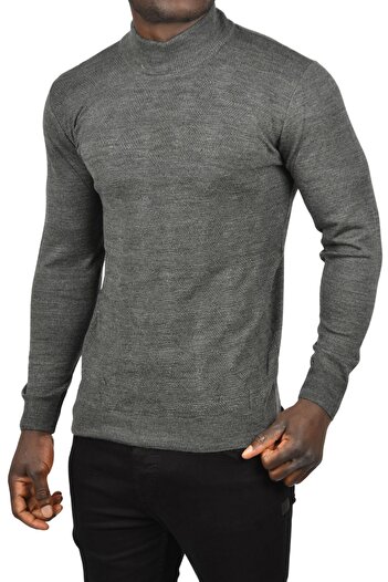 DeepSEA Men's Smoked Slim Fit Argyle Half-Neck Neckline Knitwear Half Turtleneck Sweater 25055
