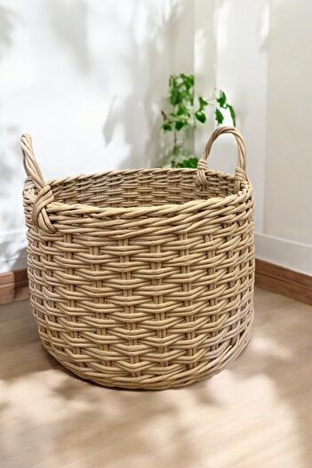 afralya home Hasır Bambu El Yapımı Natural Büyük Saksı/ Çok Amaçlı Sepet / Hasır Sepet / Yıkanabilir