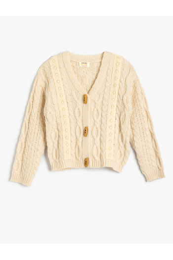Koton Long Sleeve Button V-Neck Hair Knit Cardigan
